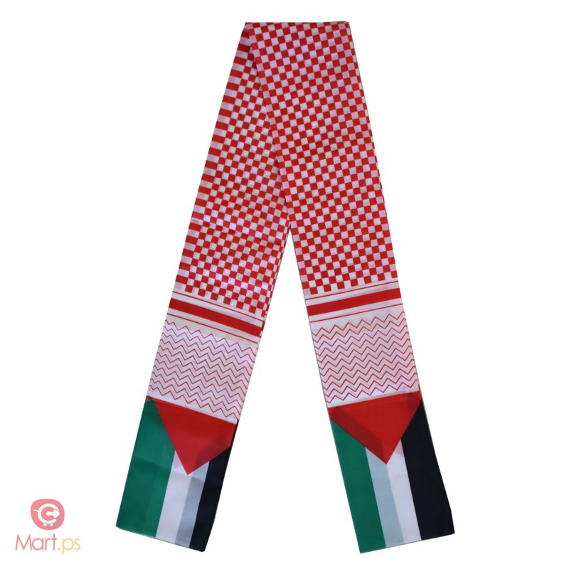 وشاح كوفية حمراء مع علم فلسطين- منصة سلة