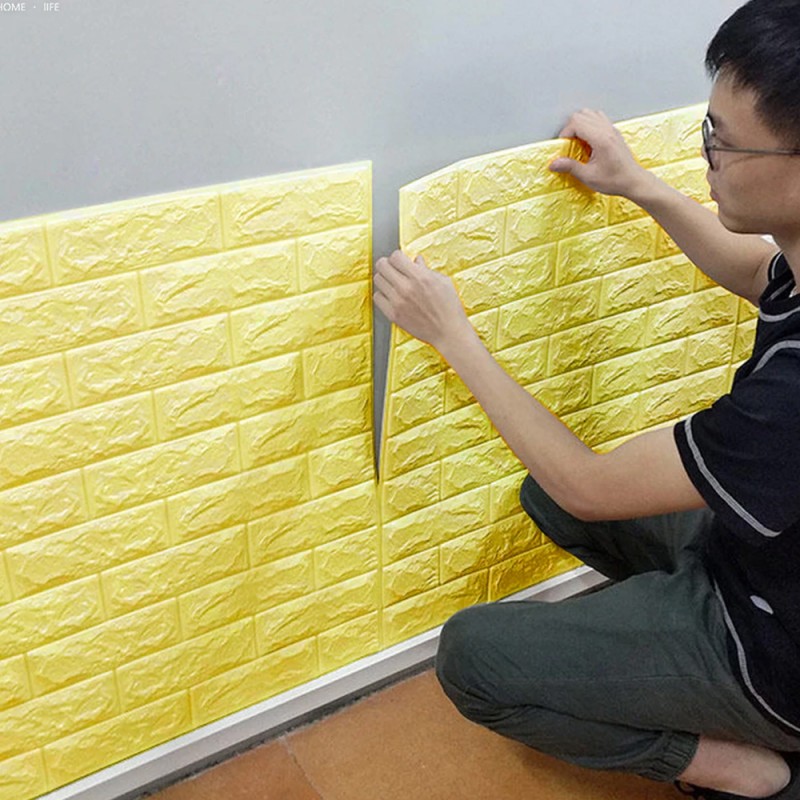 ورق جدران خافي للرطوبة مصنوع من الفوم مقاس 70×77 سم لون أصفر فاقع - منصة سلة