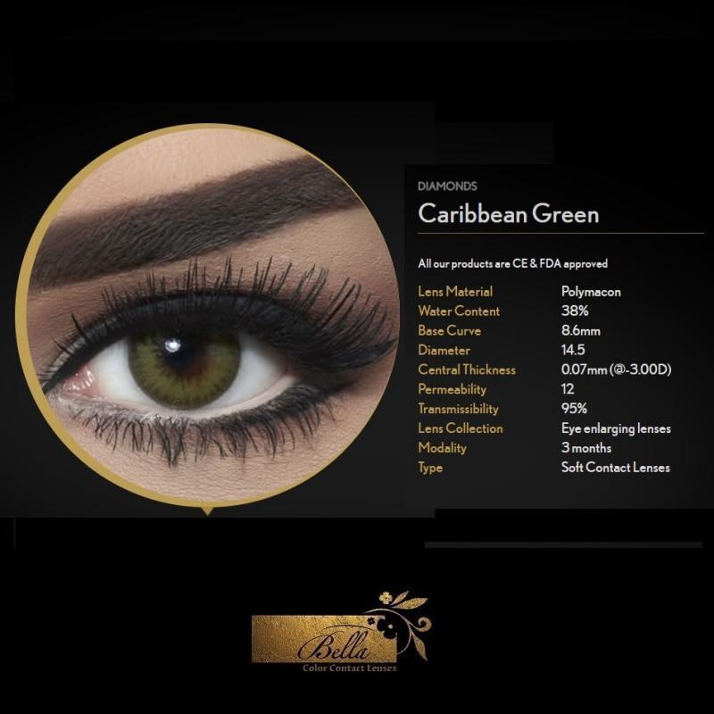 Bella color contact lens diamonds caribbean green اخضر كاريبي - منصة سلة